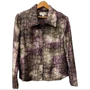 Vintage 90s Erin London Y2K Jacket Snakeskin Pattern Boxy Collared Zip Front Sm